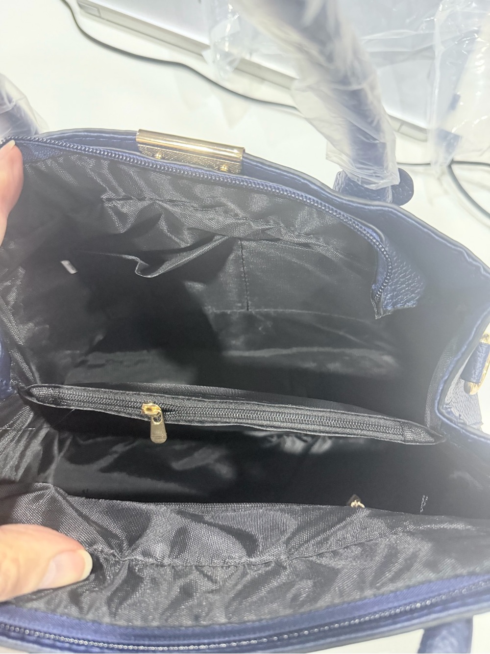 Vegan Leather Convertible Crossbody Satchel Bag in navy blue - Picture 6 of 8